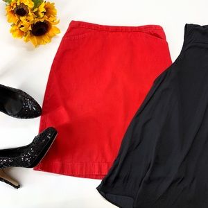 LOFT Solid Career Office Red Pencil Skirt with Pockets